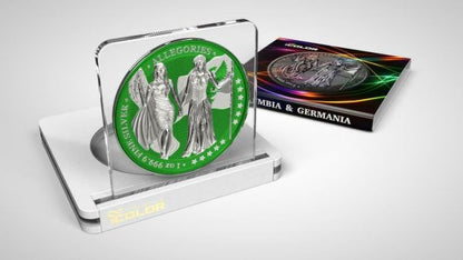 Germania 2019 5 Mark Columbia and Germania i Color  Forest Green 1 Oz Silver Coin