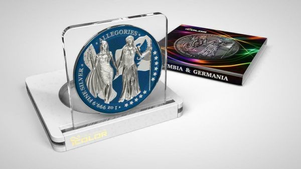 Germania 2019 5 Mark Columbia and Germania i Color  Indigo 1 Oz Silver Coin