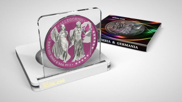 Germania 2019 5 Mark Columbia and Germania i Color  Magenta haze 1 Oz Silver Coin