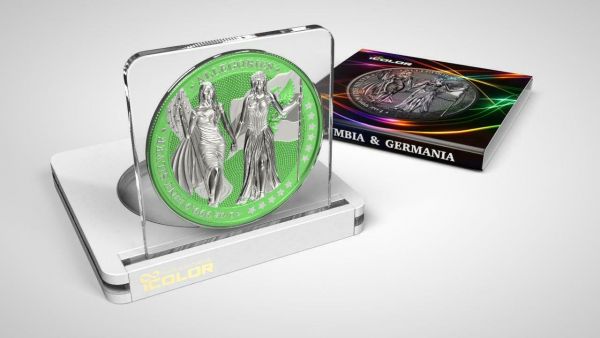 Germania 2019 5 Mark Columbia and  Germania i Color Mantis 1 Oz Silver Coin