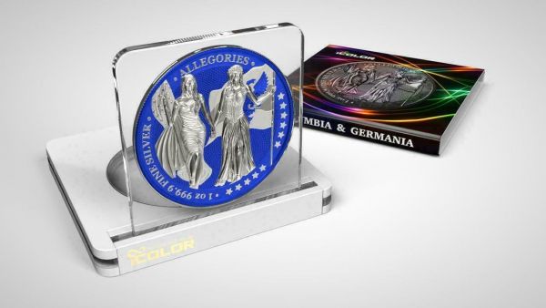 Germania 2019 5 Mark Columbia and  Germania i Color  Persian Blue 1 Oz Silver Coin