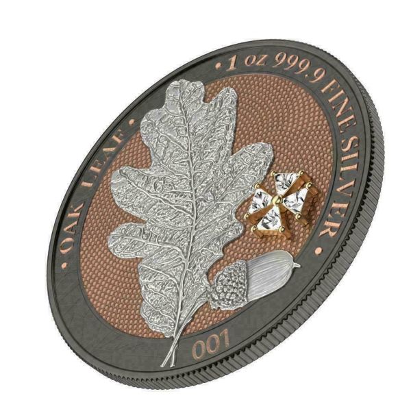 Germania 2019 5 Mark OAK LEAF Crystal Cross 1 Oz Silver Coin