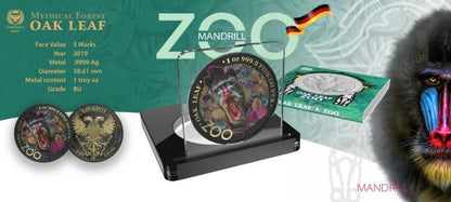 Germania 2019 5 Mark The Oak Leaf Zoo Series Mandrill 1 Oz Silver Coin