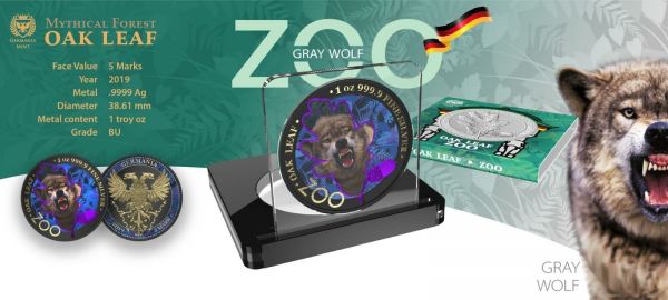 Germania 2019 5 Mark The Oak Leaf Zoo Series Wolf 1 Oz Silver Coin