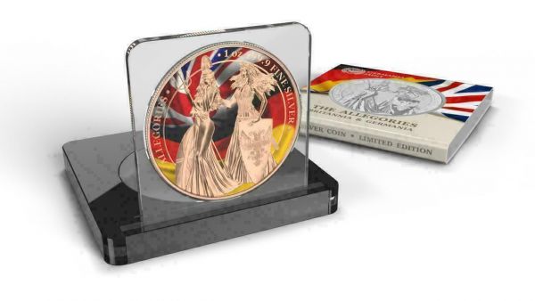 Germania 2019 5 Mark Britannia and Germania Flags Gilded 1Oz Silver Coin