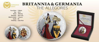 Germania 2019 5 Mark Germania and Britannia Silver and Color 1 Oz Silver Coin