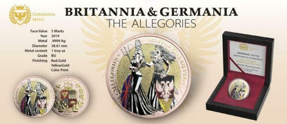 2019 Germania- The Allegories Britannia & Germania- Red Gold, Yellow Gold, & Color 1oz