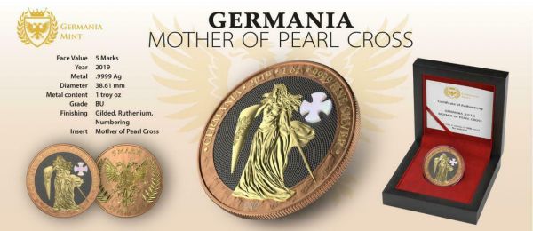 Germania 2019 5 Mark GERMANIA Pearl Cross 1 Oz Silver Coin