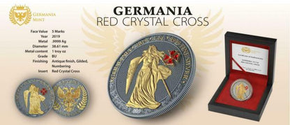 Germania 2019 5 Mark GERMANIA Red Crystal Cross 1 Oz Silver Coin