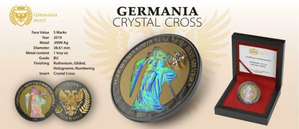 Germania 2019 5 Mark GERMANIA Crystal Cross 1 Oz Silver Coin