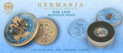 Germania 2019 5 Mark Oak Leaf  Bejeweled Spider 1 Oz Silver Coin