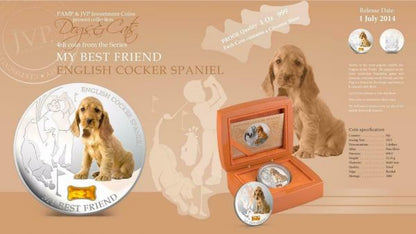 Fiji 2013 2 Dollar Dogs and Cats My Best Friend English Cocker Spaniel 1Oz Silver Coin