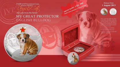 Fiji 2013 2 Dollar Dogs and Cats My Great Protector English Bulldog 1oz Silver Coin