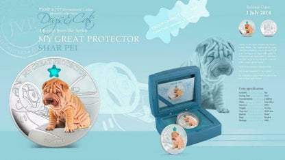 Fiji 2013 2 Dollar Dogs and Cats My Great Protector  Shar Pei 1Oz Silver Coin