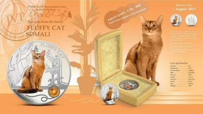 Fiji 2013 2 Dollar Dogs and Cats Fluffy Cat Somali 1oz Silver Coin