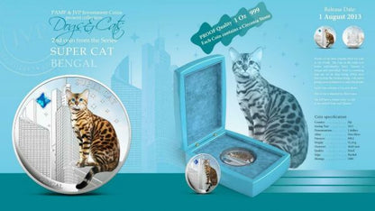 Fiji 2013 2 Dollar Dogs and Cats Super Cat Bengal 1oz Silver Coin