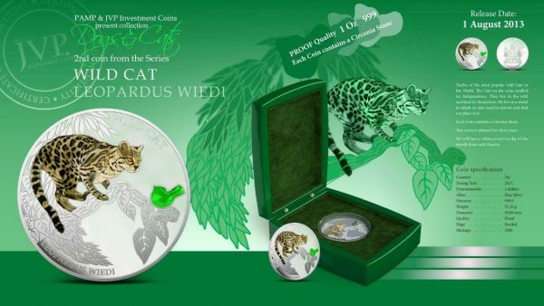 Fiji 2013 2 Dollar Dogs and Cats Wild Cat LEOPARDUS 1Oz Silver Coin