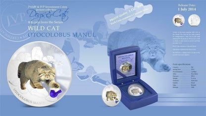 Fiji 2013 2 Dollar Dogs and Cats Wild Cat Otocolobus Manul 1Oz Silver Coin