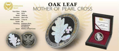 Germania 2019 5 Mark OAK LEAF Pearl Cross 1 Oz Silver Coin