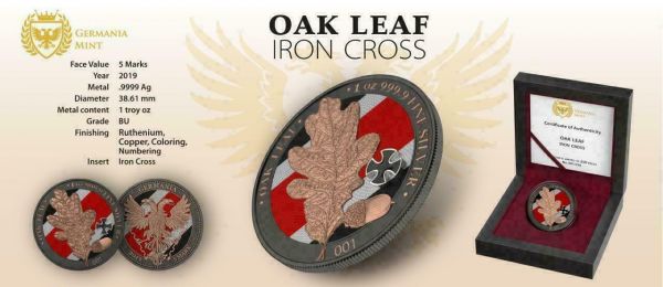 Germania 2019 5 Mark OAK LEAF Iron Cross 1 Oz Silver Coin