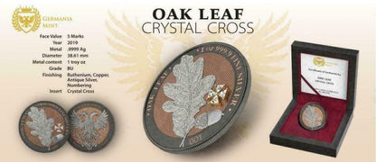 Germania 2019 5 Mark OAK LEAF Crystal Cross 1 Oz Silver Coin
