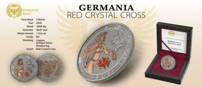 Germania 2020 5 Mark GERMANIA Red Crystal Cross 1 Oz Silver Coin