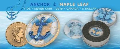 2019 Canada Maple Nautical Anchor .9999 Pur Silver 1 Oz Silver Coin