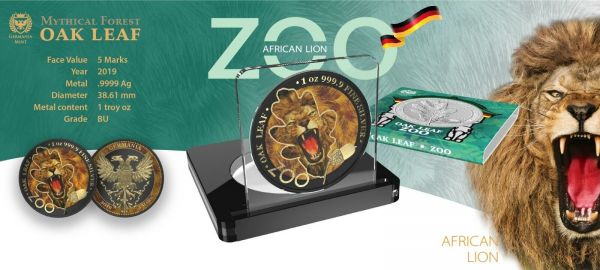 Germania 2019 5 Mark The Oak Leaf  Zoo Series  Lion 1 Oz Silver Coin