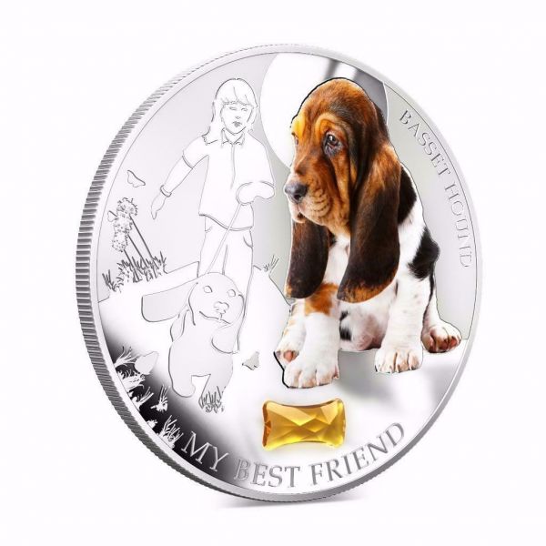 Fiji 2013 2 Dollar BASSET HOUND My Best Friend Dogs and Cats 1 Oz Proof Silver Coin