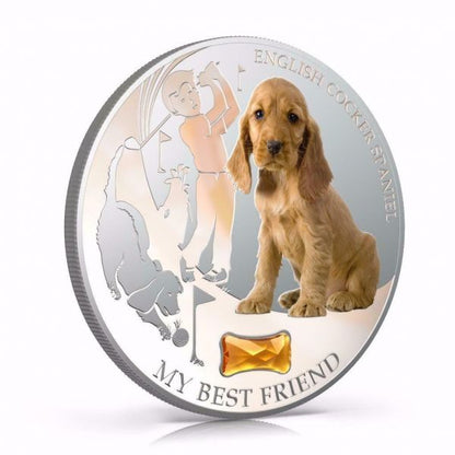 Fiji 2013 2 Dollar Dogs and Cats My Best Friend English Cocker Spaniel 1Oz Silver Coin