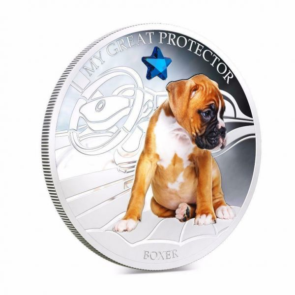 Fiji 2013 2 Dollar My Great Protector The Boxer Dogs and Cats 1Oz Silver Coin