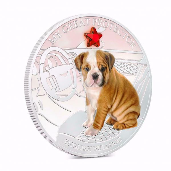 Fiji 2013 2 Dollar Dogs and Cats My Great Protector English Bulldog 1oz Silver Coin