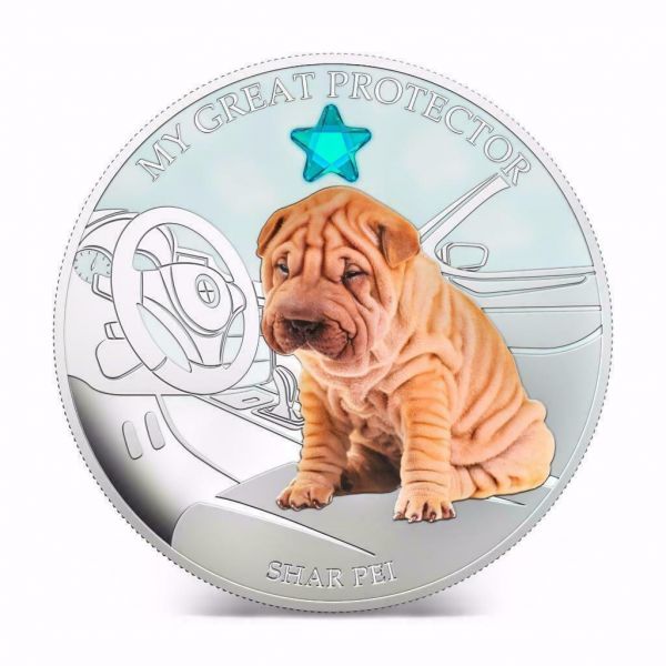 Fiji 2013 2 Dollar Dogs and Cats My Great Protector  Shar Pei 1Oz Silver Coin