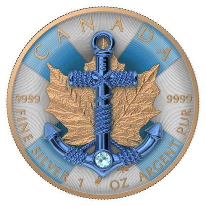 2019 Canada Maple Nautical Anchor .9999 Pur Silver 1 Oz Silver Coin