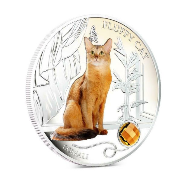 Fiji 2013 2 Dollar Dogs and Cats Fluffy Cat Somali 1oz Silver Coin