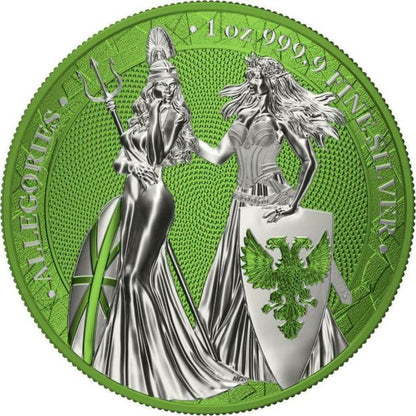 Germania 2019 5 Mark The Allegories Britannia Germania- Chartreuse 1Oz Silver Coin