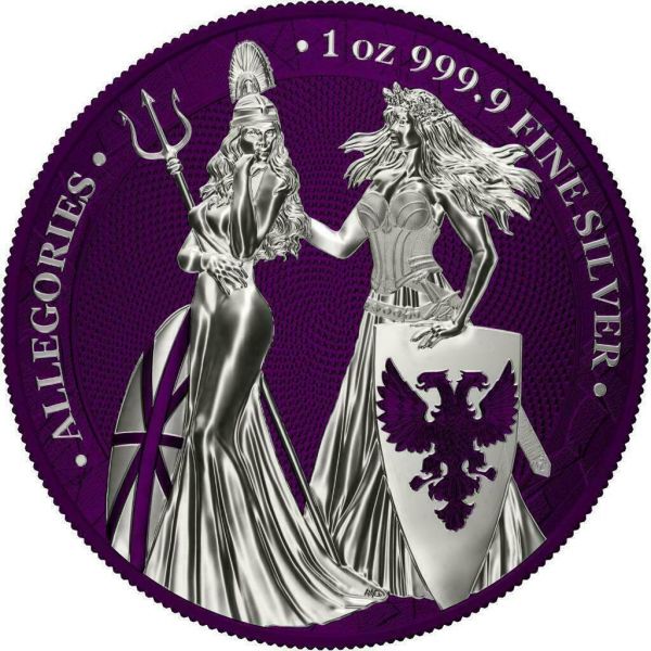 Germania 2019 5 Mark The Allegories Britannia Germania Dark Magenta 1Oz Silver Coin