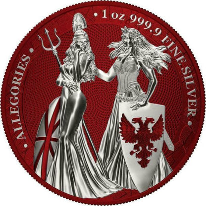 Germania 2019 5 Mark The Allegories Britannia Germania  Dark Red 1Oz Silver Coin