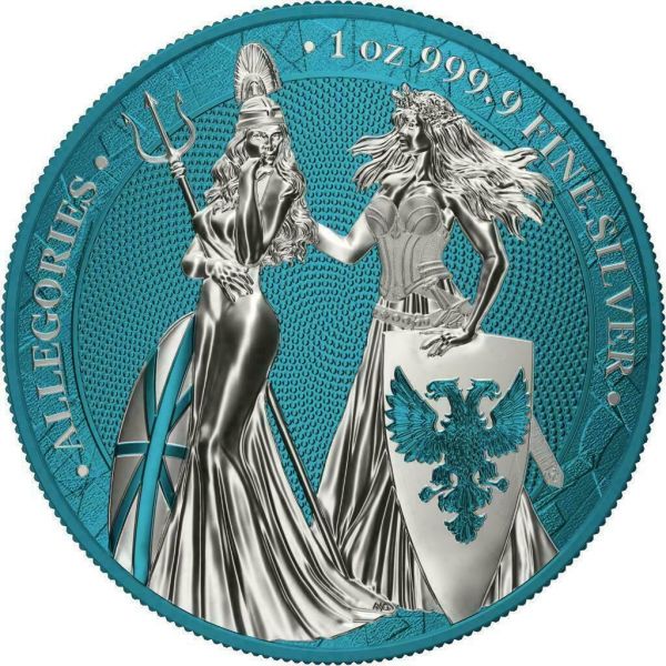 Germania 2019 5 Mark The Allegories Britannia Germania- Green Blue 1Oz Silver Coin