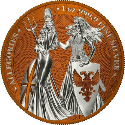 Germania 2019 5 Mark The Allegories Britannia Germania- Orange 1 Oz Silver Coin