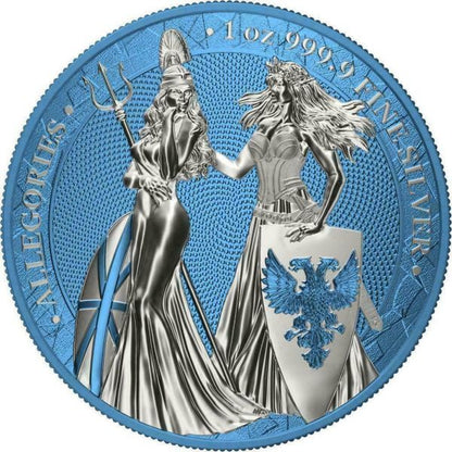 Germania 2019 5 Mark The Allegories Britannia Germania Sky Blue 1 Oz Silver Coin