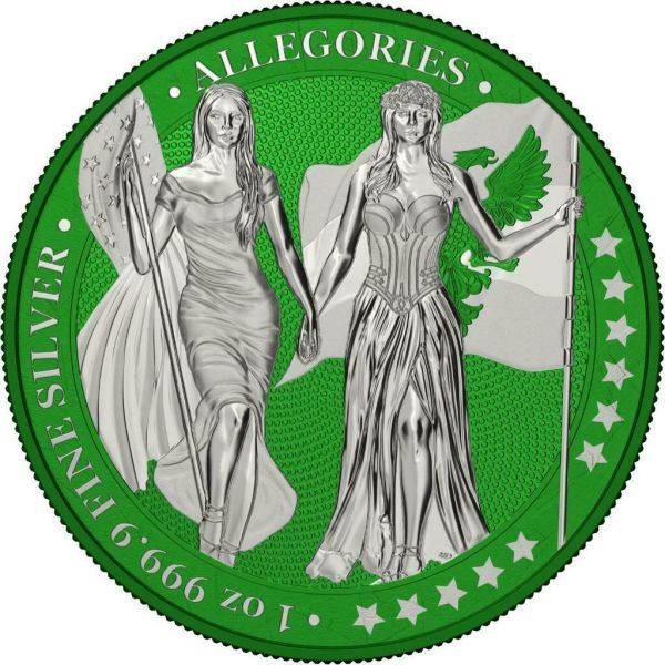 Germania 2019 5 Mark Columbia and Germania i Color  Forest Green 1 Oz Silver Coin