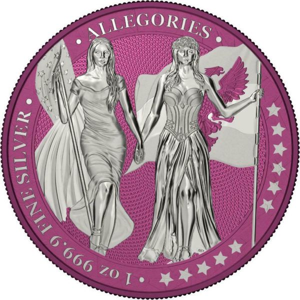 Germania 2019 5 Mark Columbia and Germania i Color  Magenta haze 1 Oz Silver Coin