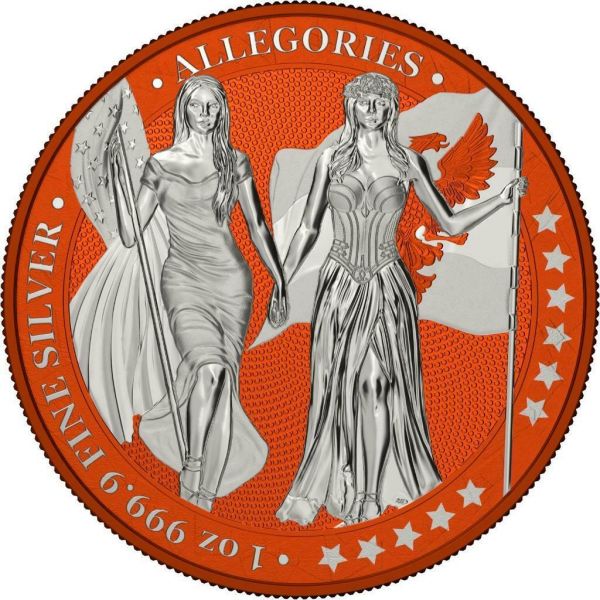 Germania 2019 5 Mark Columbia and  Germania i Color  Pumpkin 1 Oz Silver Coin