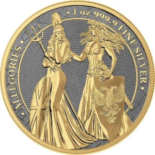 Germania 2019 5 Mark Germania and Britannia Rhodium and Gold 1 Oz Silver Coin