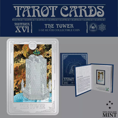 2024 Niue Tarot Card XVI. The Tower 1 oz Silver Colorized Proof Coin New Zealand Mint