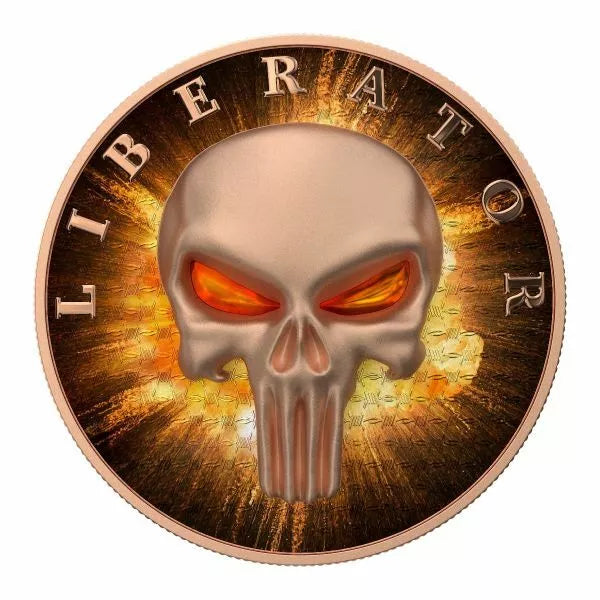 1 Oz Silver Coin Dark Side 2021 THE LIBERATOR Skull Rose Gold Explosion