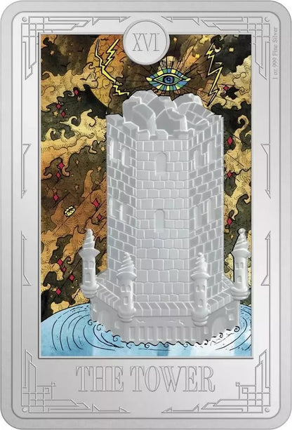 2024 Niue Tarot Card XVI. The Tower 1 oz Silver Colorized Proof Coin New Zealand Mint