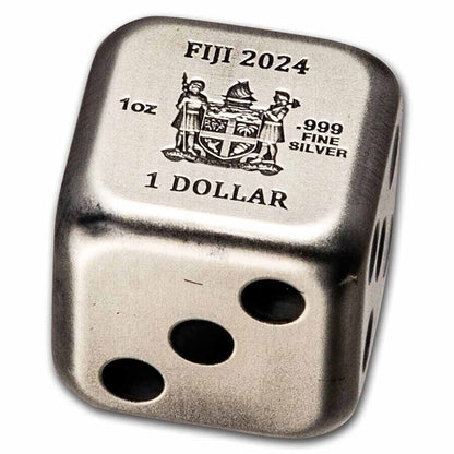 2024 Fiji Year of The Dragon 1 oz Dice .999 Silver Coin w/ Box &COA