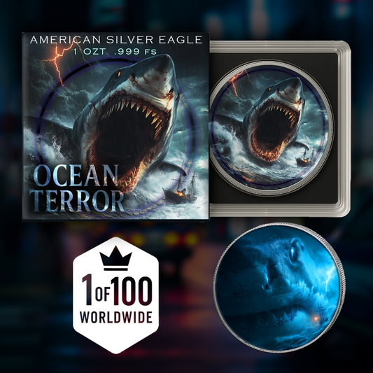 2025 Silver Eagle Shark Edition .999 Silver Coin Colorized